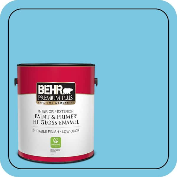 BEHR PREMIUM PLUS 1 gal. #530B-4 Bliss Blue Hi-Gloss Enamel Interior/Exterior Paint & Primer