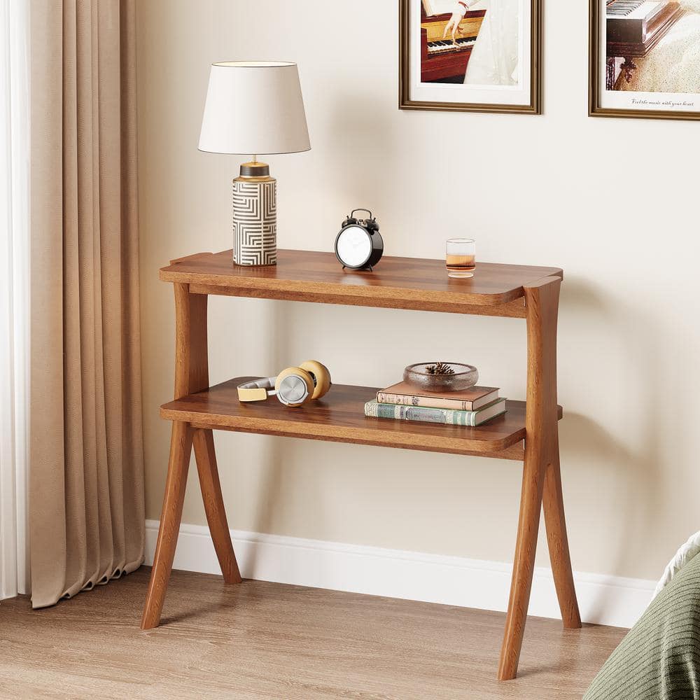 Kerlin 25.2 in. Brown Rectangle Engineered Wood End Table Side Table with 2-Tier Shelf - thumbnail 2