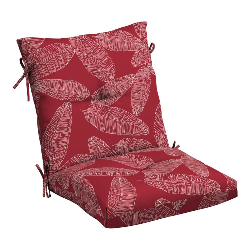 Outdoor Plush Modern Tufted Blowfill Dining Chair Cushion, 21 x 40, Red Leaf Palm