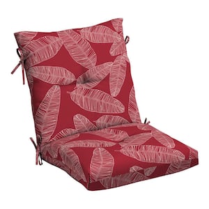 Outdoor Plush Modern Tufted Blowfill Dining Chair Cushion, 21 x 40, Red Leaf Palm