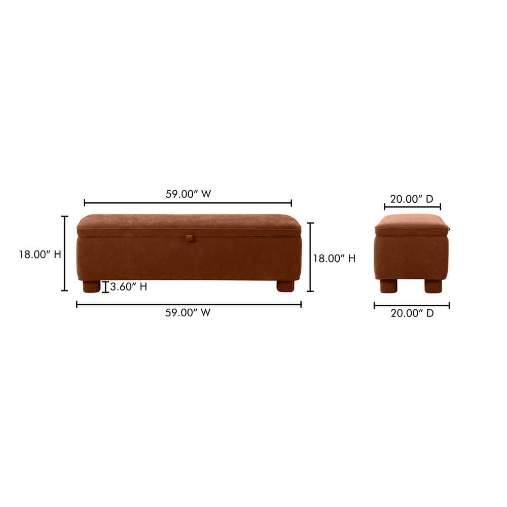 Dark Rust Basketweave Upholstered Storage Bench with Rounded Legs