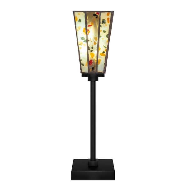 Unbranded Quincy 18 in. Matte Black Accent Lamp with Glass Shade