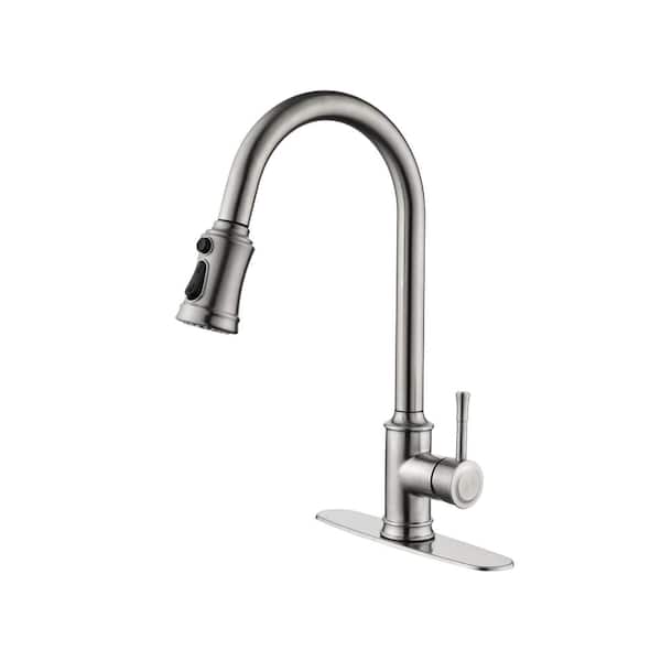 Single Handle High Arc Pull Out Kitchen Faucet, Single Level Stainless Steel Sink Faucets with Pull Down Sprayer