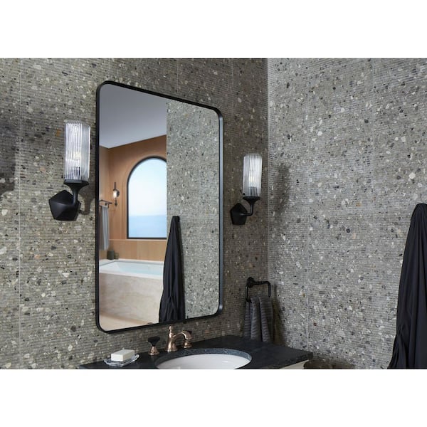 Essential 30 in. W x 45 in. H Rectangular Framed Wall Mount Bathroom Vanity Mirror in Matte Black