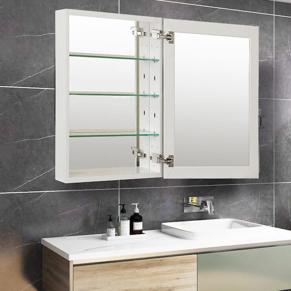 12 in. W x 24 in. H Rectangular Satin Chrome Aluminum Recessed/Surface Mount Medicine Cabinet with Mirror