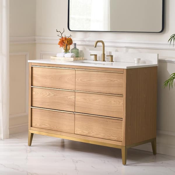 NOLAN 48 in. W x 22 in. D x 35 in. H Single Sink Freestanding Bath Vanity in Light Oak with Carrera White Quartz Top
