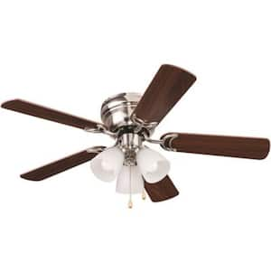 42 in. Indoor Hugger Mount Ceiling Fan, 5 Ash/Walnut Blades, Brushed Nickel