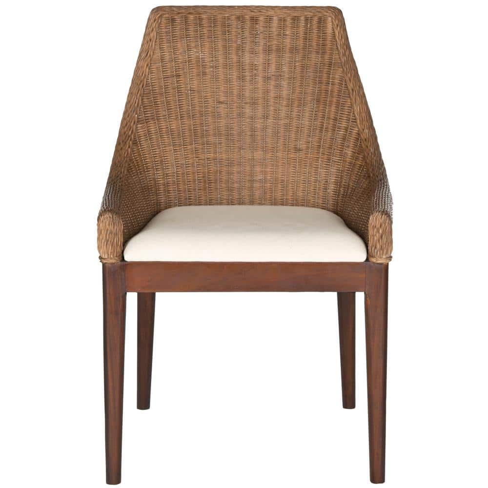 Zen Coastal Cream Woven Accent Chair with Mahogany Legs