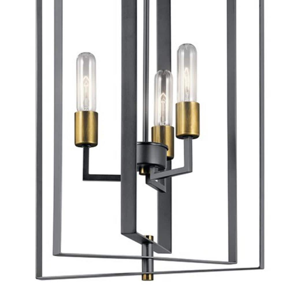 Transitional Matte Black 15" Ceiling Pendant with Glass Accents
