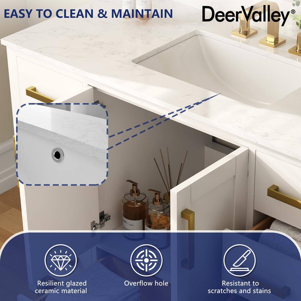48'' White Bathroom Vanity with Ceramic Sink and Gold Hardware