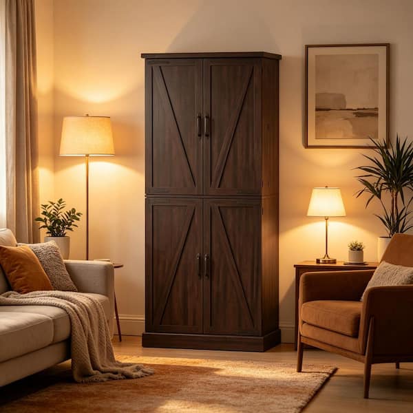 Home Office Organizer,Stylish Storage Cabinet,Vertical Kitchen Pantry Cabinet,Tall Pantry Cabinet in Brown