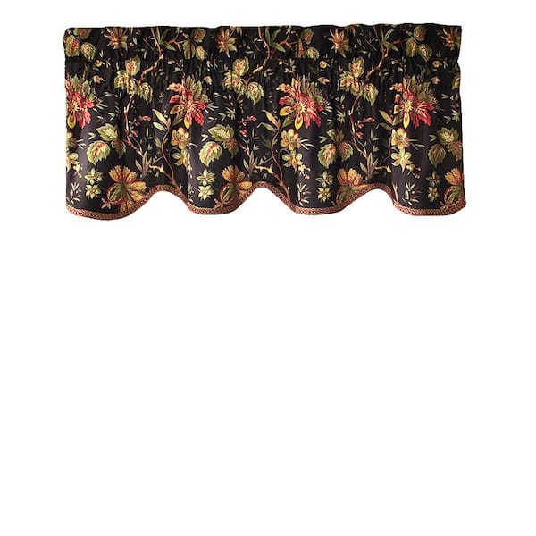 Waverly Noir Floral Rod Pocket Room Darkening Curtain 50 In W X 15 In L 10982050x015no The Home Depot