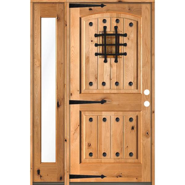 Krosswood Doors 44 in. x 80 in. Mediterranean Alder Left-Hand/Inswing Clear Glass Clear Stain Wood Prehung Front Door with Sidelite