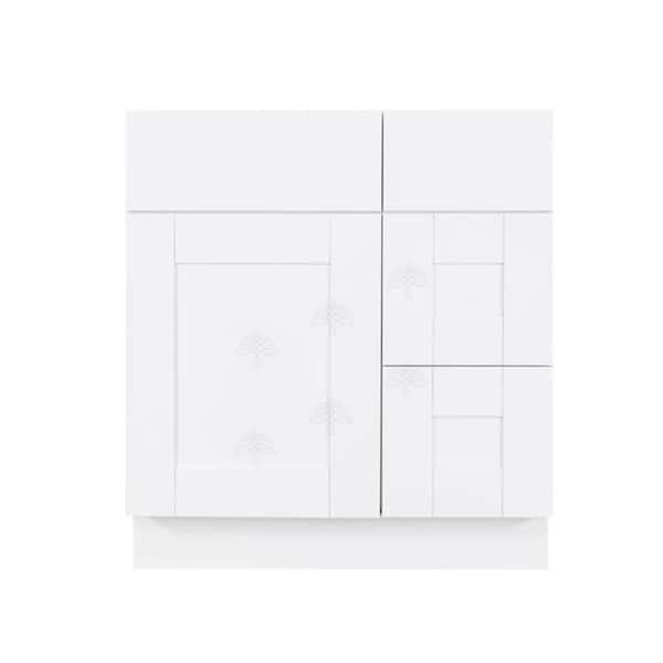 Anchester Assembled 30 in. x 21 in. x 32.5 in. Vanity Sink Base Cabinet with 1 Door 2 Right Drawers in Classic White