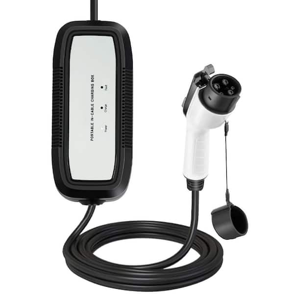 Portable 16A 110-240 Volt Level 1 Level 2 EV Charger with NEMA 6-20 Plug and 5-15 Adapter for J1772