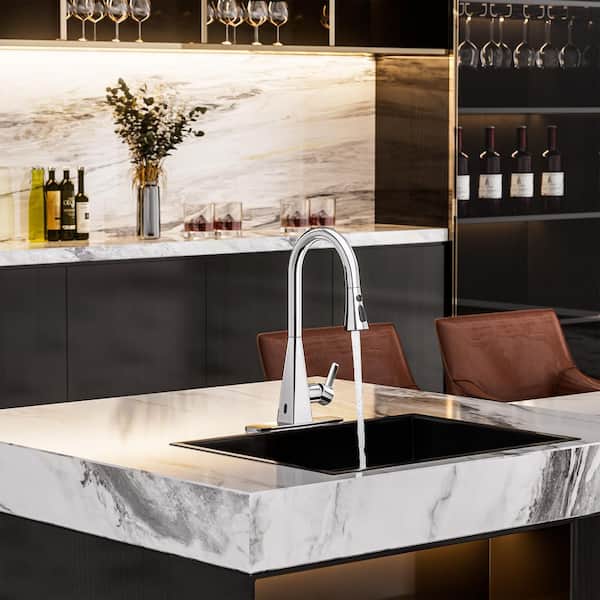 Smart Touchless Dual-Sensor Chrome 17.3 in. H Pull-Down Kitchen Faucet with 360° Spout Swivel and 3-Function Sprayer