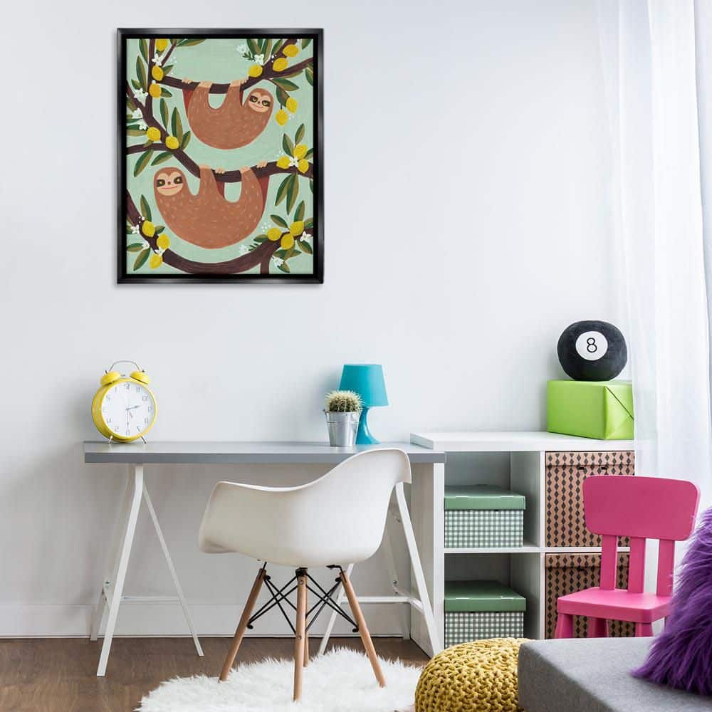 Stupell Industries Hanging Sloths from Lemon Tree by Irene Chan Black ...