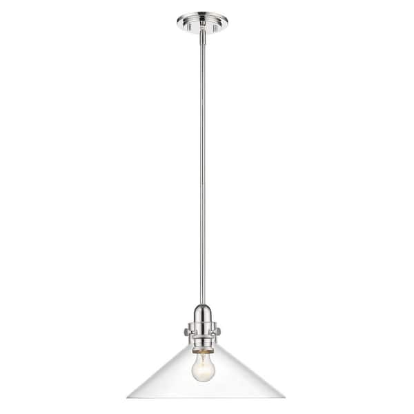 Unbranded Dwyer 15.25 in. 1-Light Polished Nickel Pendant with Clear glass