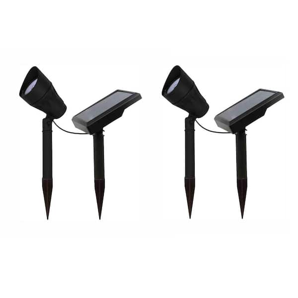 Hampton Bay Solar Black Outdoor Integrated LED 3000K 40 Lumens Warm White Landscape Metal Spot Light with Solar Panel (2-Pack)