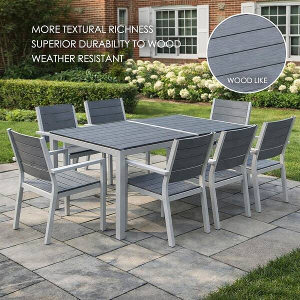 KOZYARD Coolmen Gray Rectangle Metal Outdoor Dining Table with