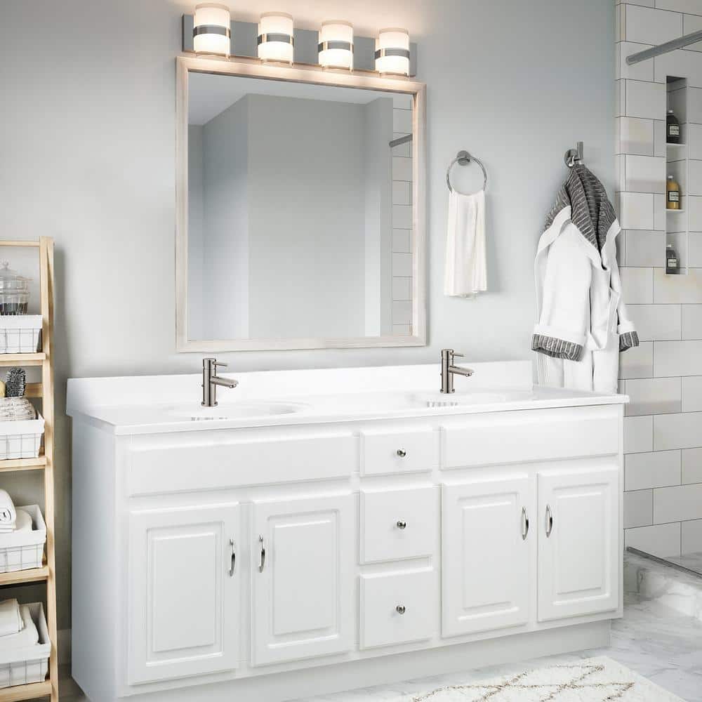 73 Inch White Cultured Marble Double Sink Vanity Top