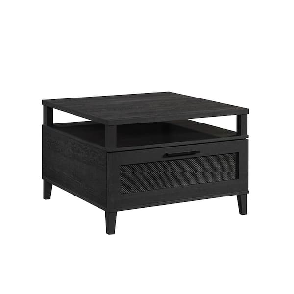 SAUDER Tiffin Line 31.496 in. Raven Oak Square Composite Coffee Table with Drawer and Open Shelf
