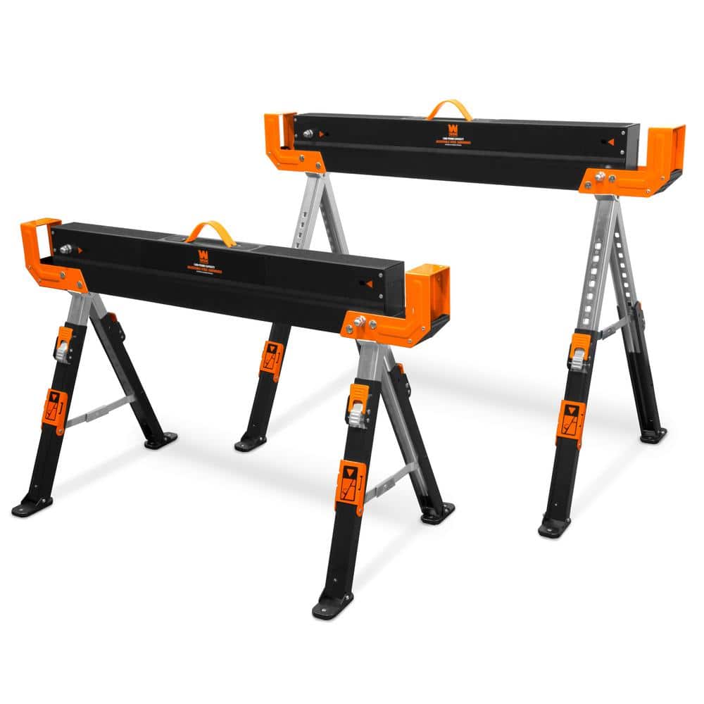 WEN 32 in. H 1300 lbs. Capacity Steel Adjustable Folding Sawhorse with x  Support Arms (2-Pack) WA1302 The Home Depot