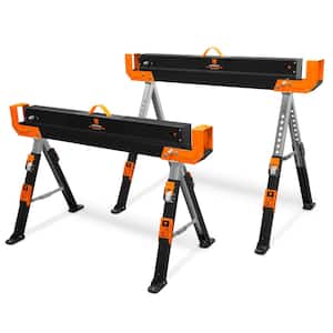 32 in. H 1300 lbs. Capacity Steel Adjustable Folding Sawhorse with 2 x 4 Support Arms (2-Pack)