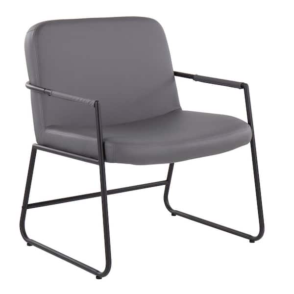 Lumisource Duke Grey Faux Leather and Black Steel Arm Chair