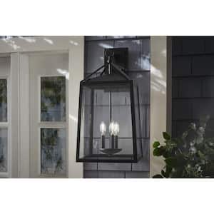 Blakeley 25 in. Transitional 3-Light Black Extra Large Outdoor Wall Light Fixture with Clear Beveled Glass