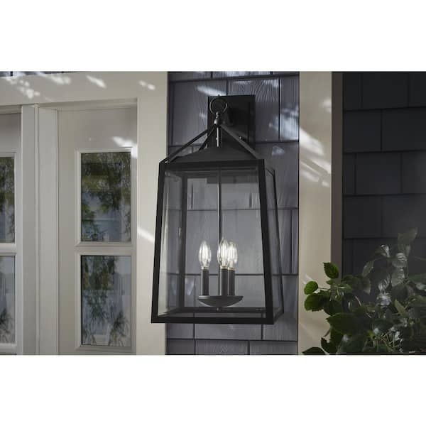 Home Decorators Collection Blakeley 25 in. Transitional 3-Light Black Extra Large Outdoor Wall Light Fixture with Clear Beveled Glass