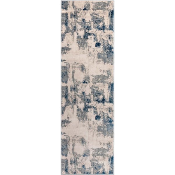 Barclay Kalia Modern Abstract Grey Blue 2 ft. 3 in. x 7 ft. 3 in. Runner Area Rug