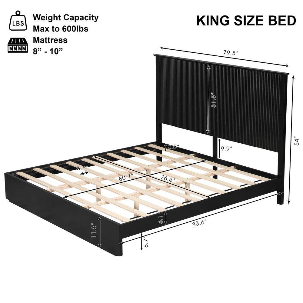 Ysabel Stylish Brown Solid Wood Frame King Size Platform Bed with Slatted Headboard - thumbnail 6