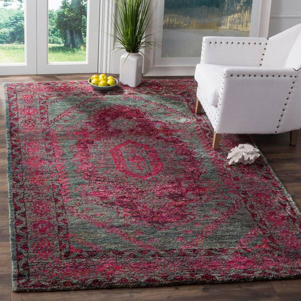 Tangier 5 ft. x 8 ft. Slate Blue/Fuchsia Medallion Area Rug