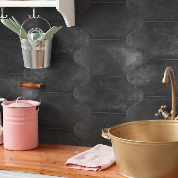 Alhama Provenzal Black 6-1/4 in. x 12-3/4 in. Porcelain Floor and Wall Tile (8.8 sq. ft./Case)