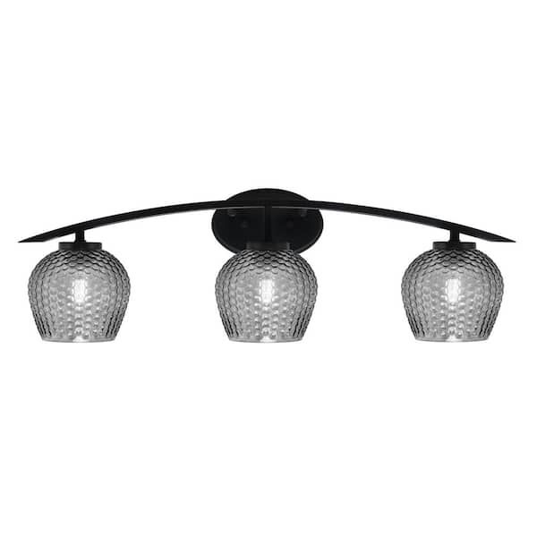 Unbranded Siena 29 in. 3-Light Vanity Light Matte Black with Smoke Textured Glass Shades
