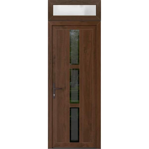 36 in. x 94 in. Right-hand/Inswing Mirrored Glass Walnut Steel Prehung Front Door with Hardware