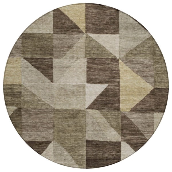 Chantille Machine Washable Indoor/Outdoor Abstract ACN2373 Brown 8 ft. x 8 ft. Round Rug