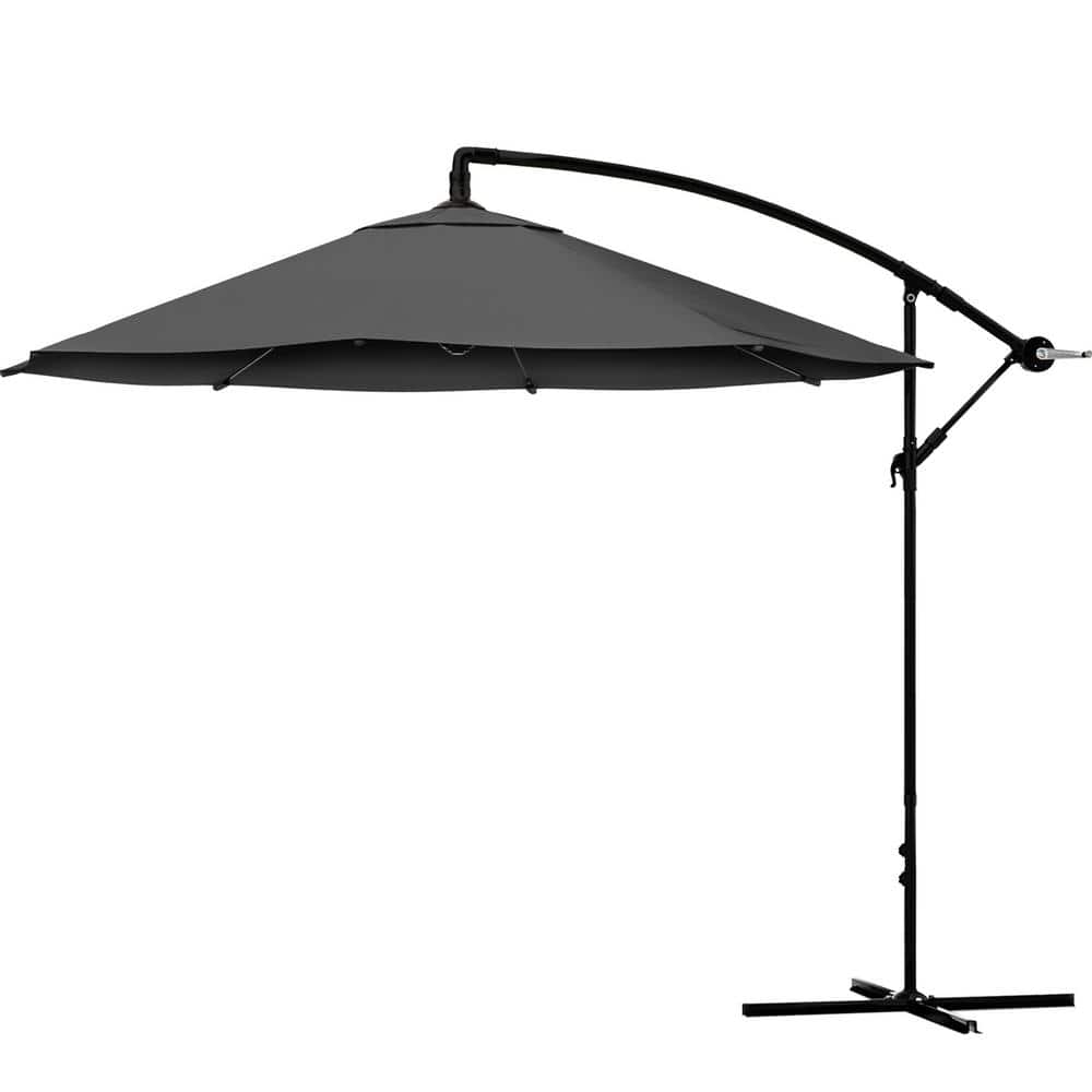 10-Foot Gray Aluminum Cantilever Patio Umbrella with Crank Lift