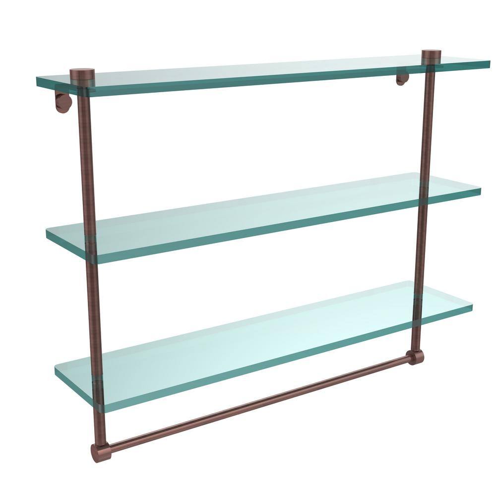 Allied Brass 22 In L X 18 In H X 5 In W 3 Tier Clear Glass Bathroom Shelf With Towel Bar In Antique Copper Ns 5 22tb Ca The Home Depot