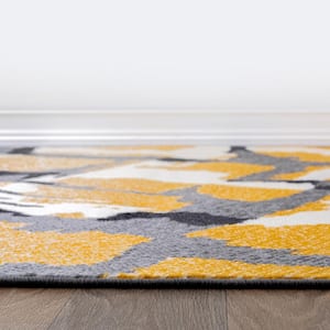 Contemporary Abstract Design Yellow 2 ft. x 7 ft. Area Rug