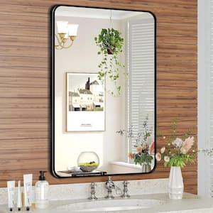 30 in. W x 40. 2 in. H Rectangular Aluminum Frame Square Black Wall Mirror