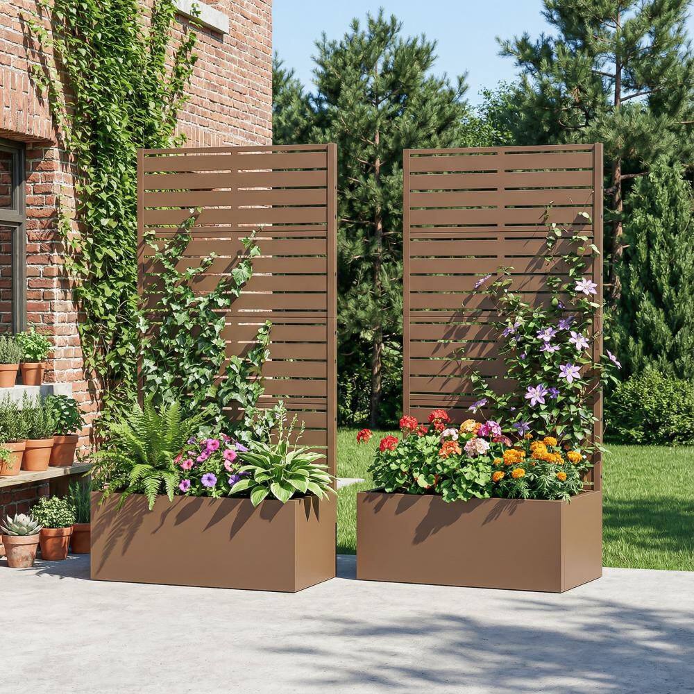 59 in. H x 29.5 in. W Metal Brown Rectangle Pots and Planter Raised Box with Trellis for Vine Climbing Plants(Set of 2) price history on PriceWatchPro