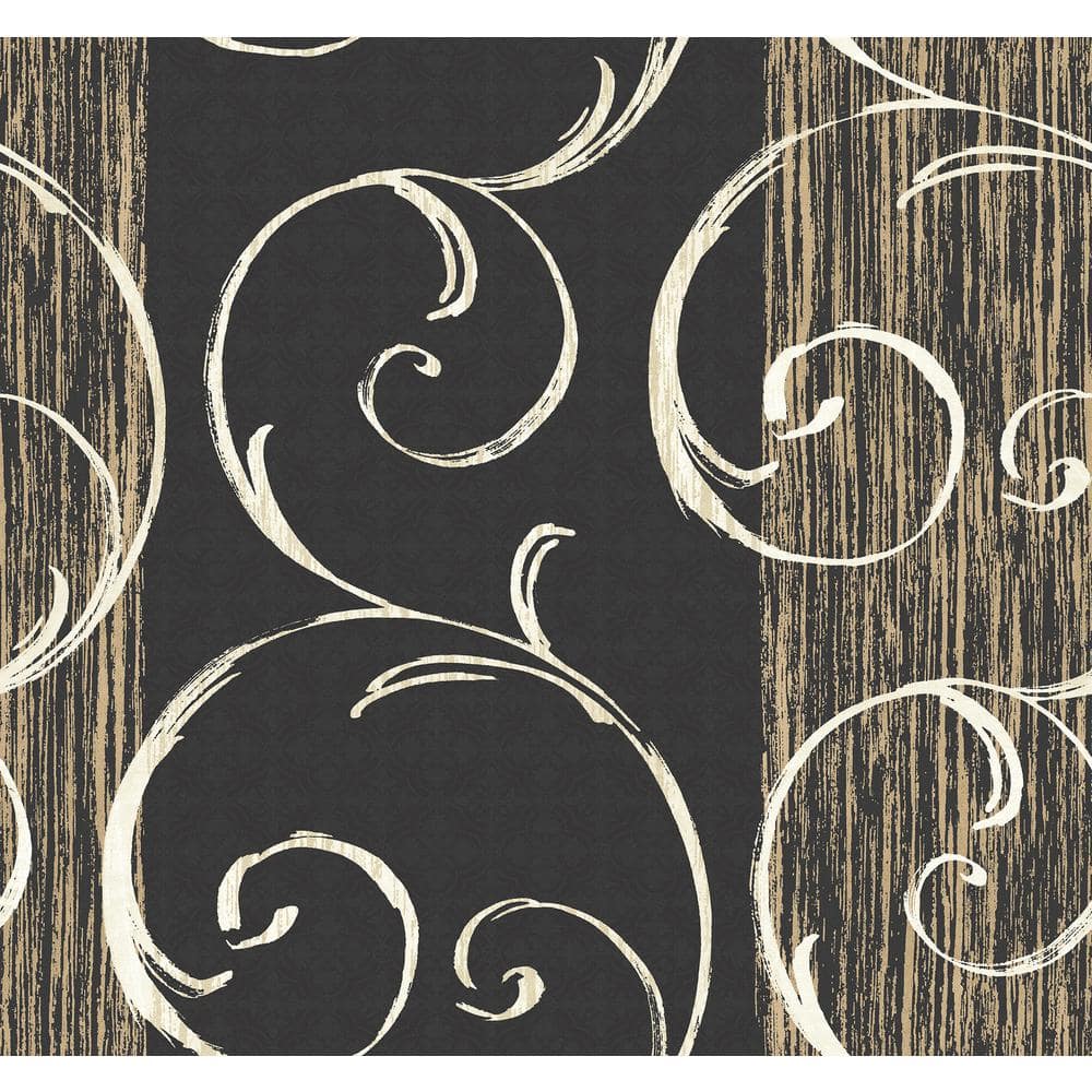 Seabrook Designs Notting Hill Metallic Gold and Ebony Swirl Wallpaper ...