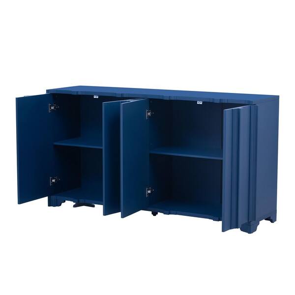 Navy Blue Wood 59.7 in. Sideboards with Intricate Linear Accents and 4-Doors