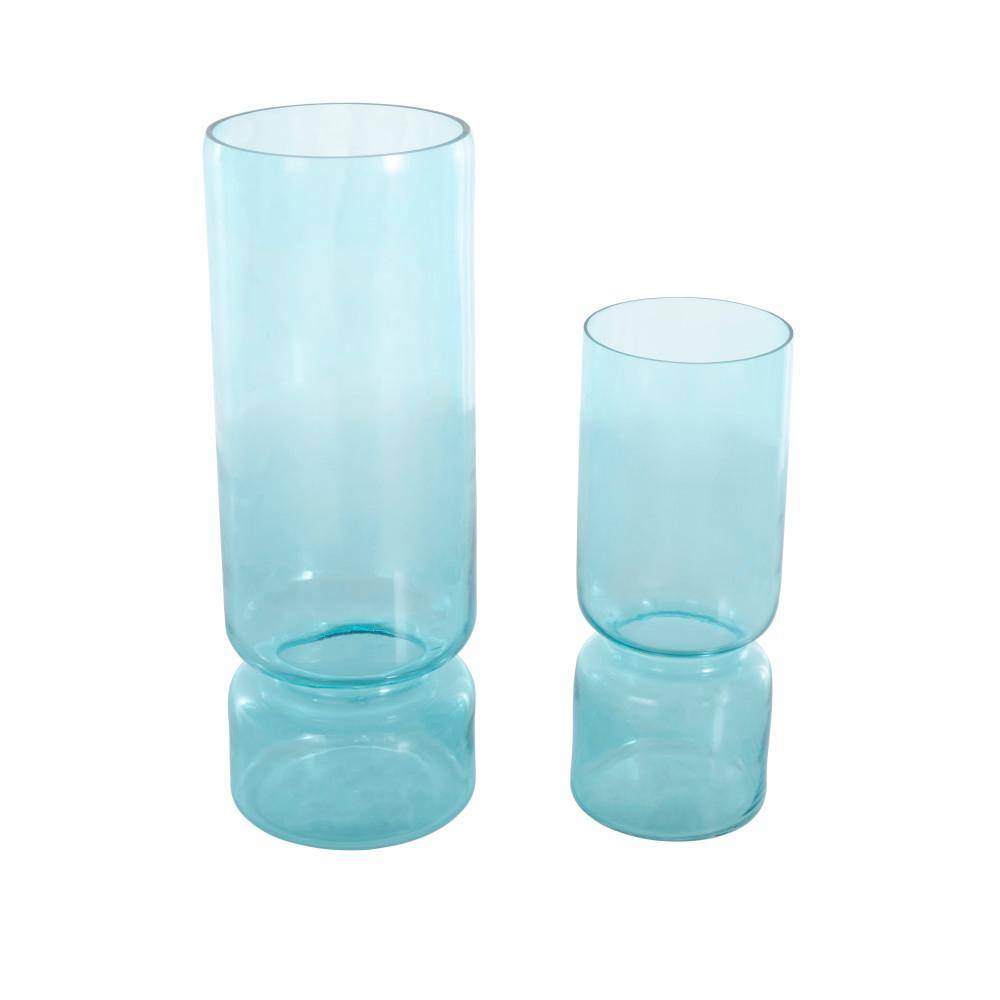 Azure Blue Glass Round Table Vase Set
