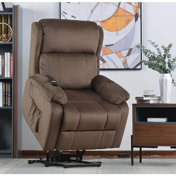 Merax 33 in. Width Big and Tall Brown Fabric Remote Control Power Lift Recliner