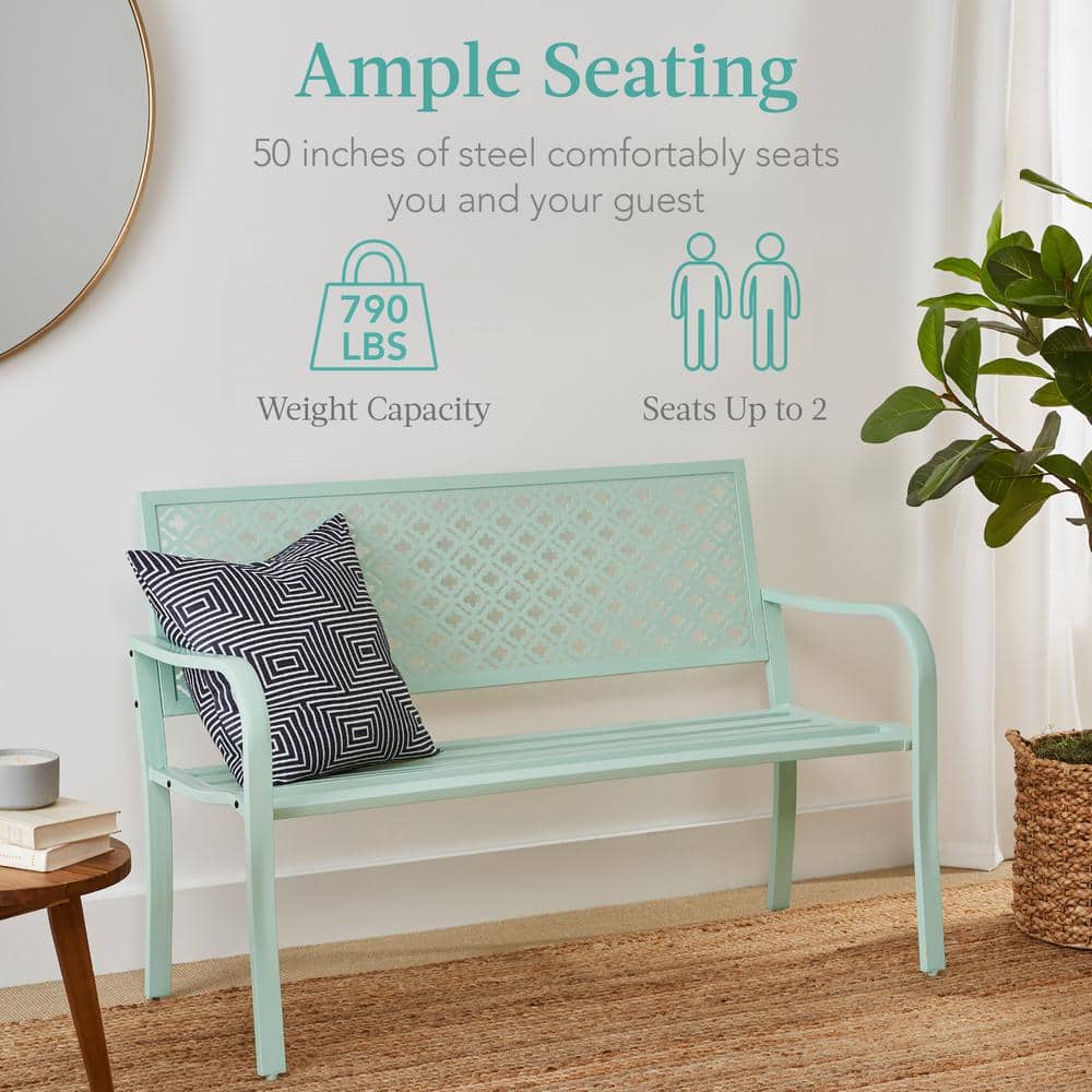 Mint Green Geometric Steel Outdoor Garden Bench