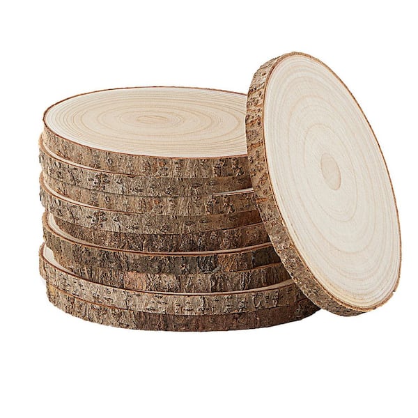 0.6 in. x 8-9 in. Round Paulownia Wood Slices Project Panel 10-Pack for DIY Crafts and Decor