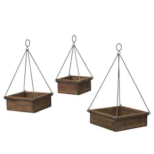 S/3 Wood and Metal Hanging Planters